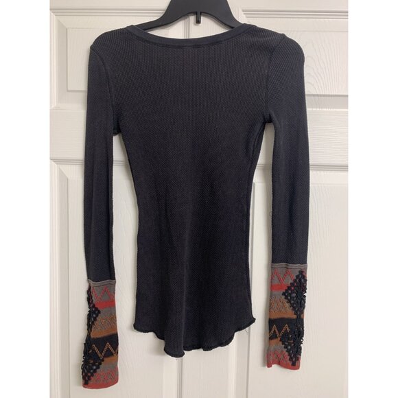Free People S/P Waffle Knit Aztec Boho Henley Western Southwest - Picture 3 of 7